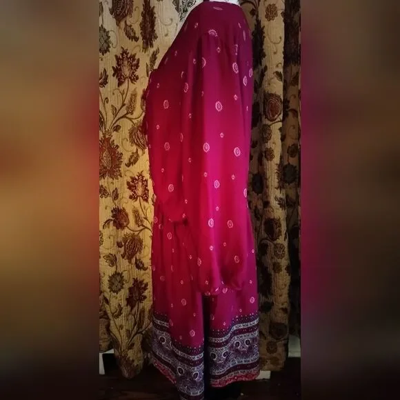 Xhilaration Magenta Long Sleeved Tunic Dress w/Tie Neck Elastic Waist… - Picture 2 of 6